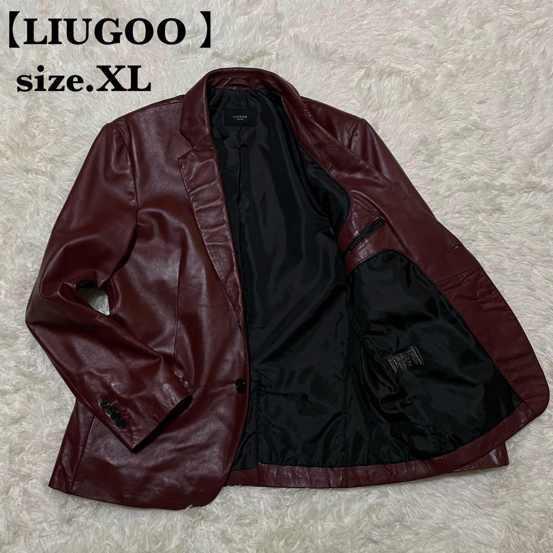 美品　LIUGOO ラムレザー テーラードジャケット　バーガンディ　2B