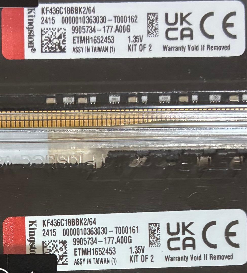 【中古】DDR4-3600 64GB(32GB×2枚) Kingston