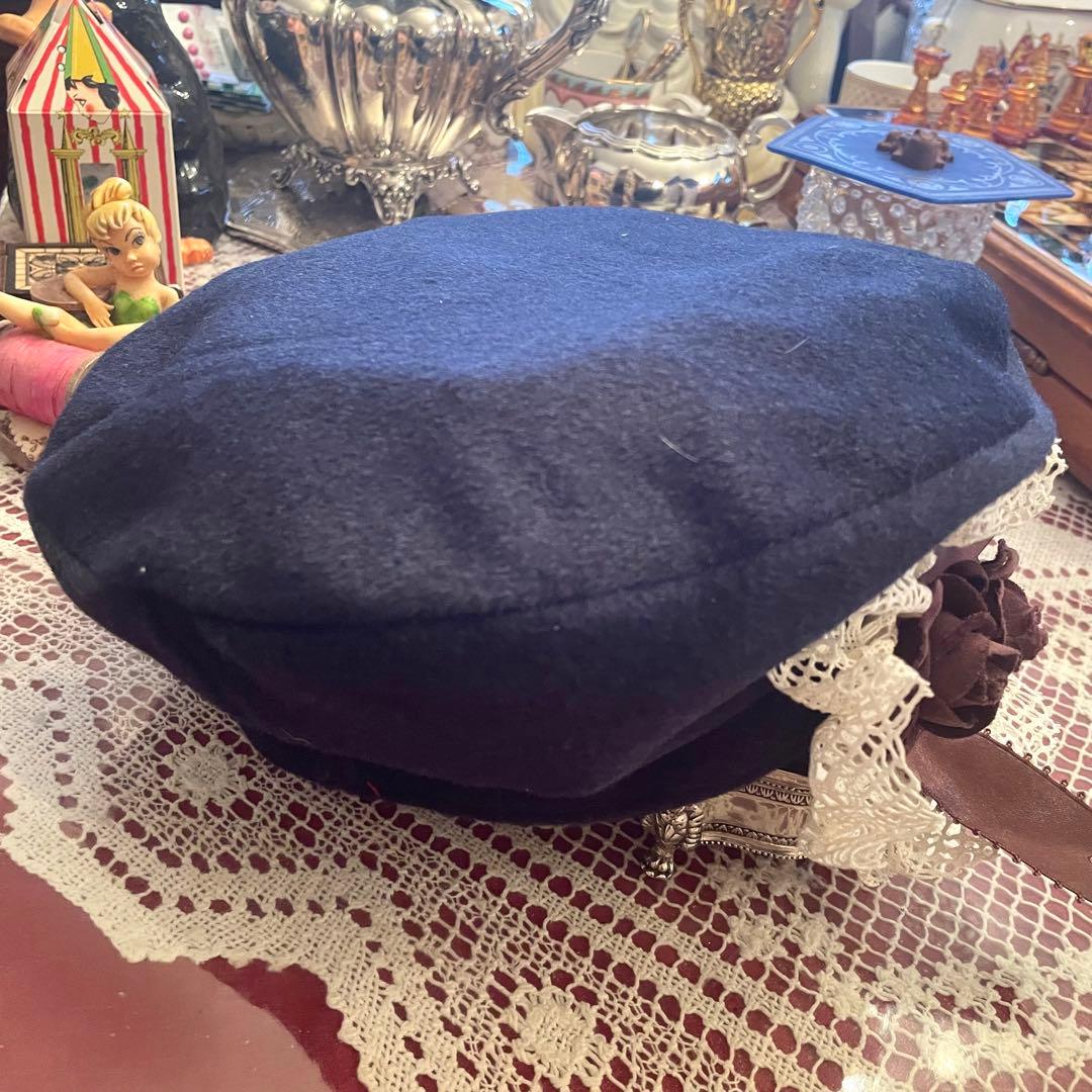 新品　未使用　メアリーマグダレン　ベレー帽　帽子　ネイビー　濃紺　コサージュ