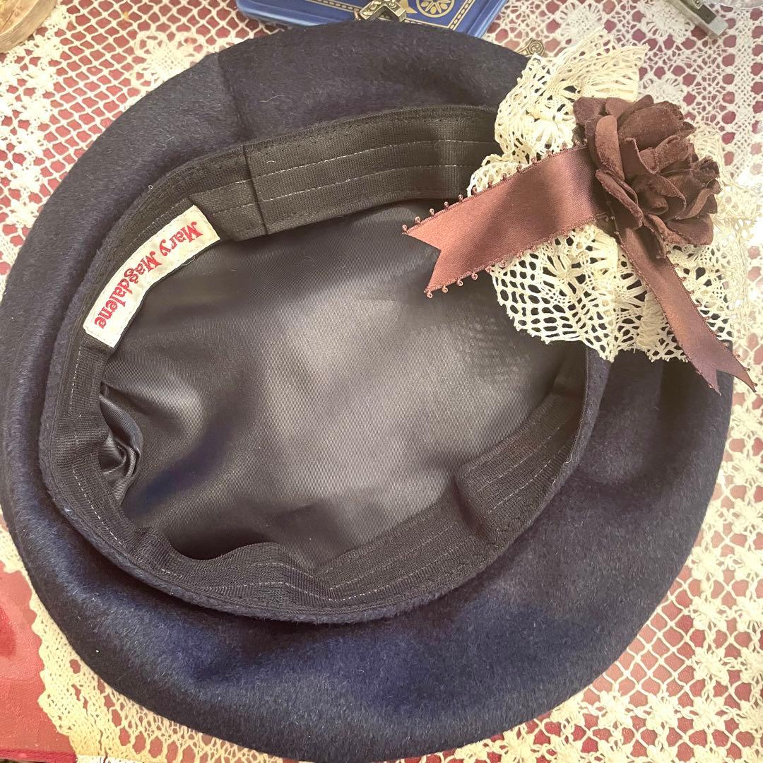 新品　未使用　メアリーマグダレン　ベレー帽　帽子　ネイビー　濃紺　コサージュ
