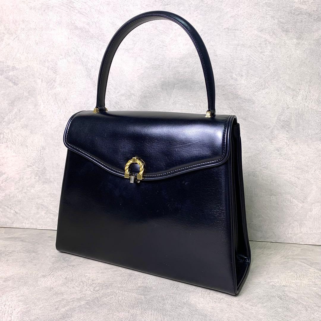 WAKO 銀座和光 カーフレザー ゴールド金具 フォーマル ハンドバッグ 黒