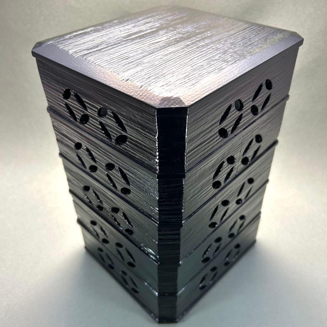 縁高　五段　『一閑塗　七宝四方透かし』　漆器　重箱　菓子器　茶道具　茶道　工芸品