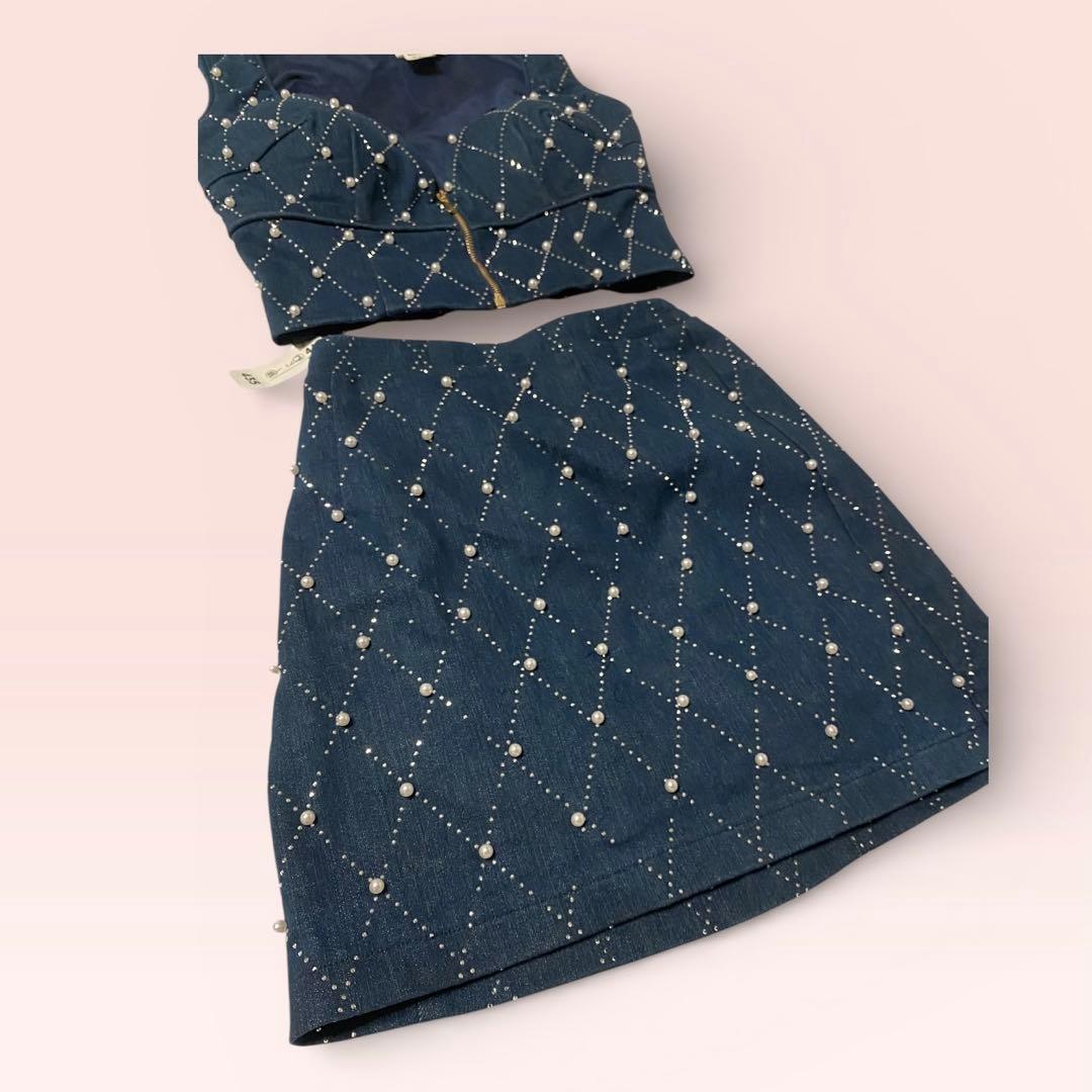 【JEWELS】キャバドレスS セットアップ ビジュー ネイビー ミニドレス