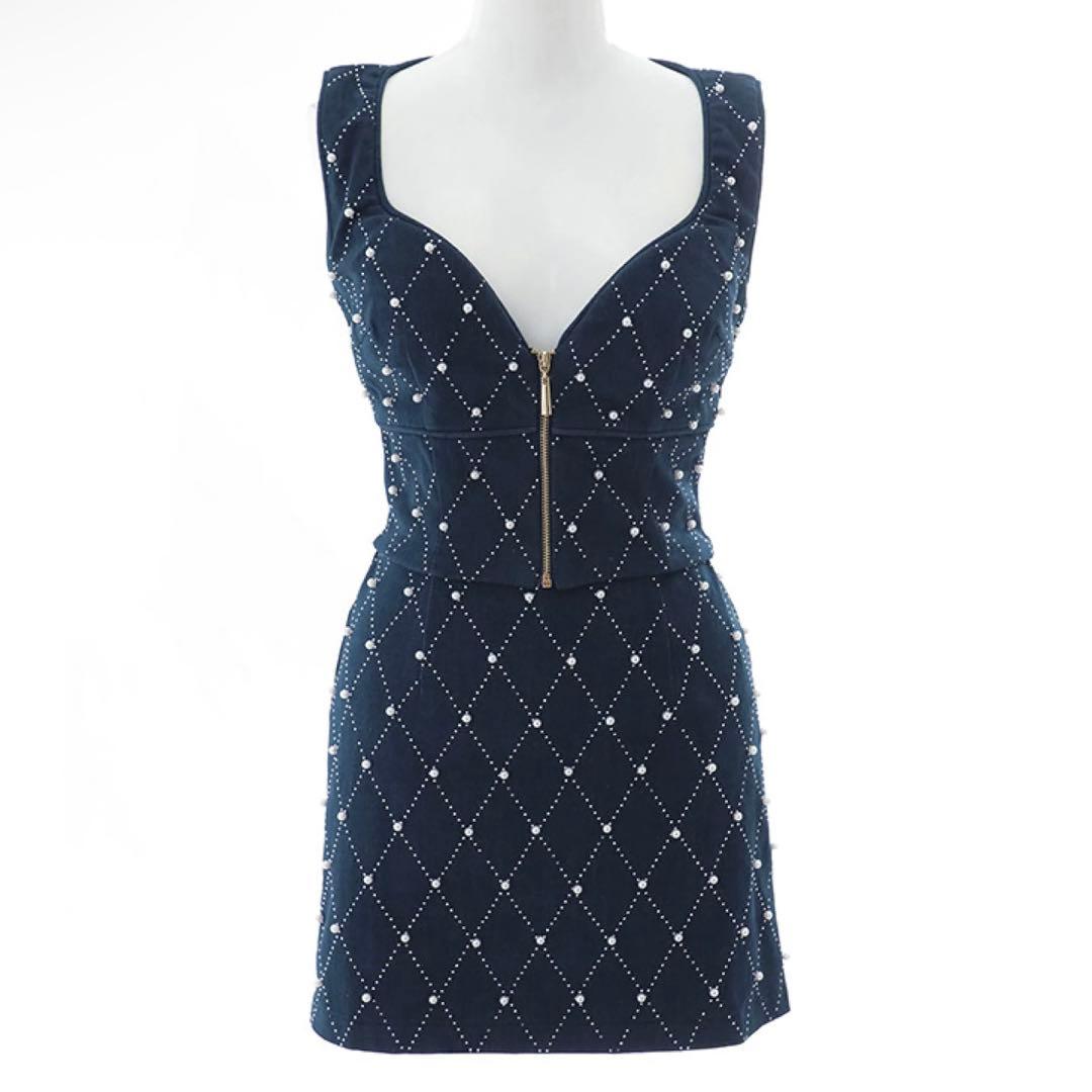 【JEWELS】キャバドレスS セットアップ ビジュー ネイビー ミニドレス