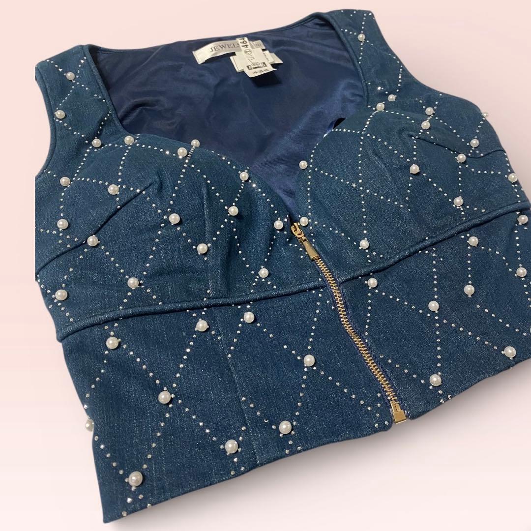 【JEWELS】キャバドレスS セットアップ ビジュー ネイビー ミニドレス