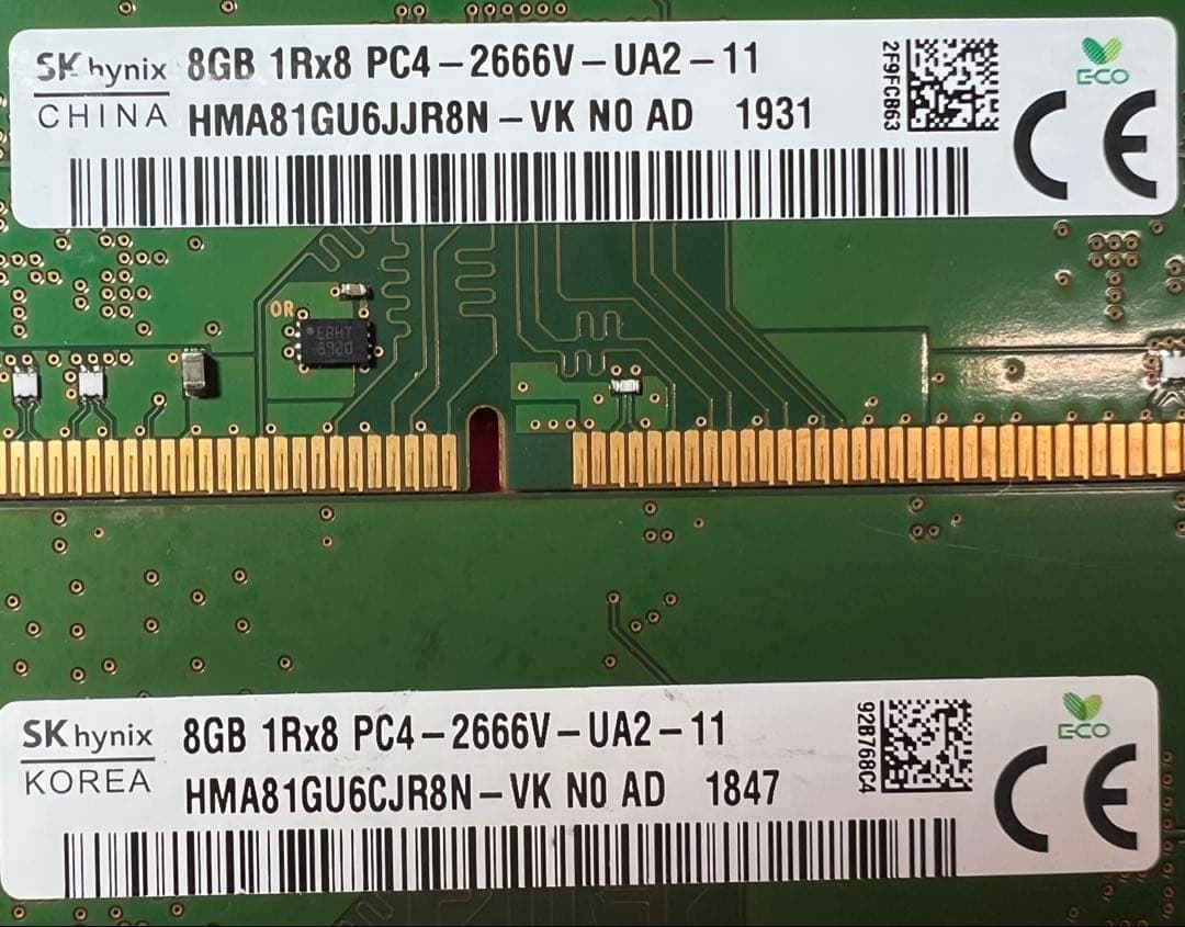 SKhynix DDR4 16GB セット8GB 2666MHz x2DIMM
