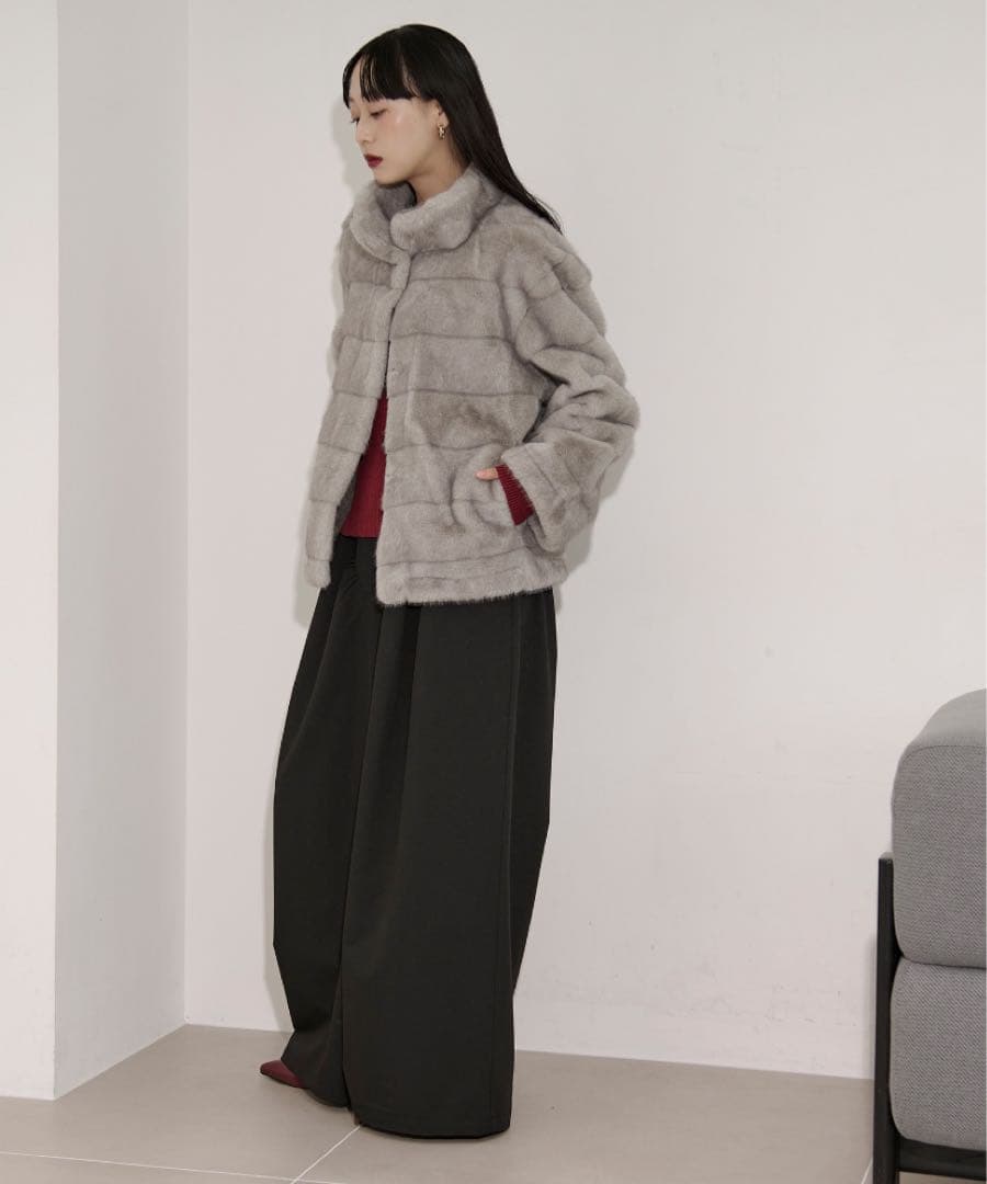 グレー ファーコート カジュアル