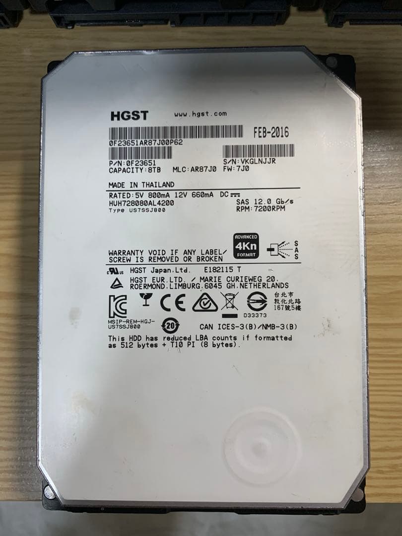 【24台/計192TB】HGST SAS HDD 8TB 12Gb