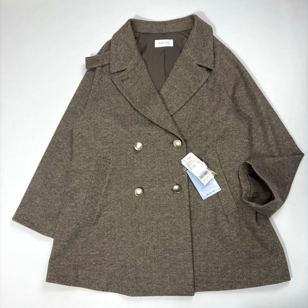 新品タグ付 グローバルワーク カロヤカSTRエリ2WAYコート チンタブ L