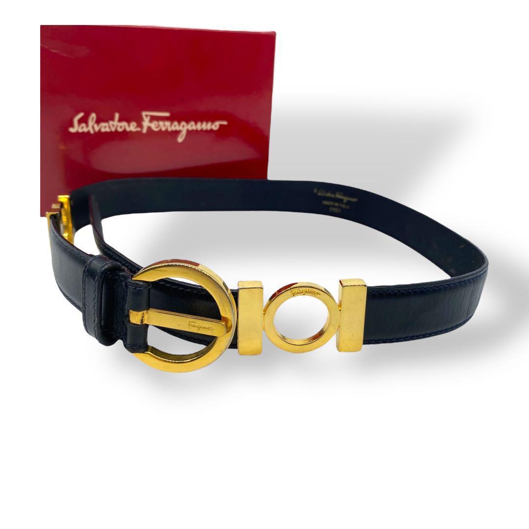 フェラガモ　ガンチーニ　ゴールド金具　ベルト　黒
