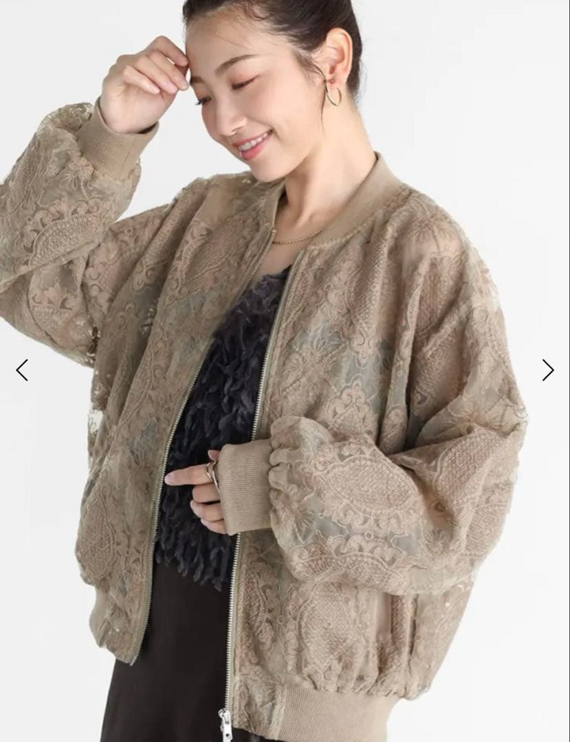 vin 新品　完売　ダブルジップチュールレースブルゾン　ベージュ　定価22000