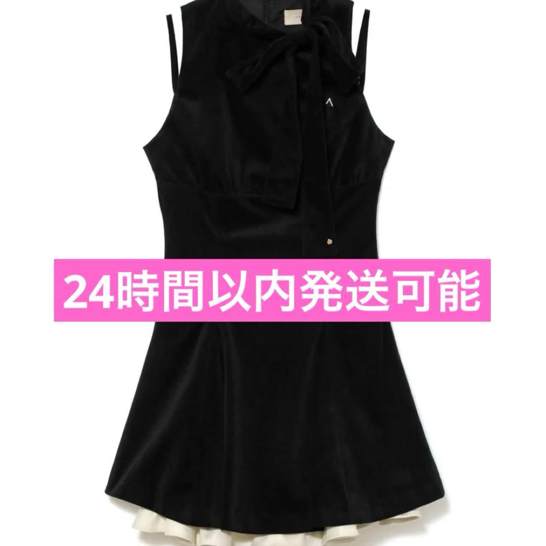 andmary Daisy velour mini dress ブラック