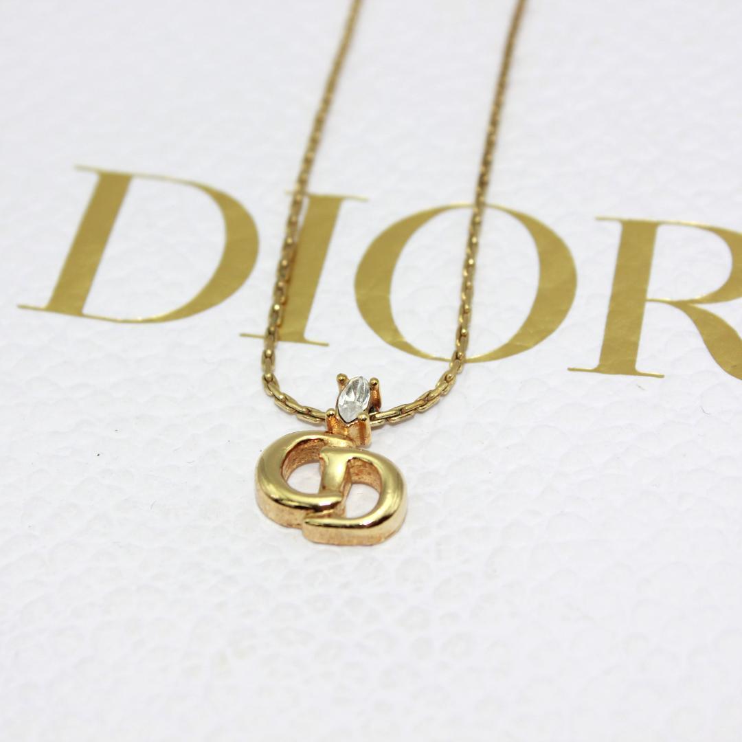 美品 Dior クリスチャンディオール CDロゴ ストーン ゴールド ネックレス