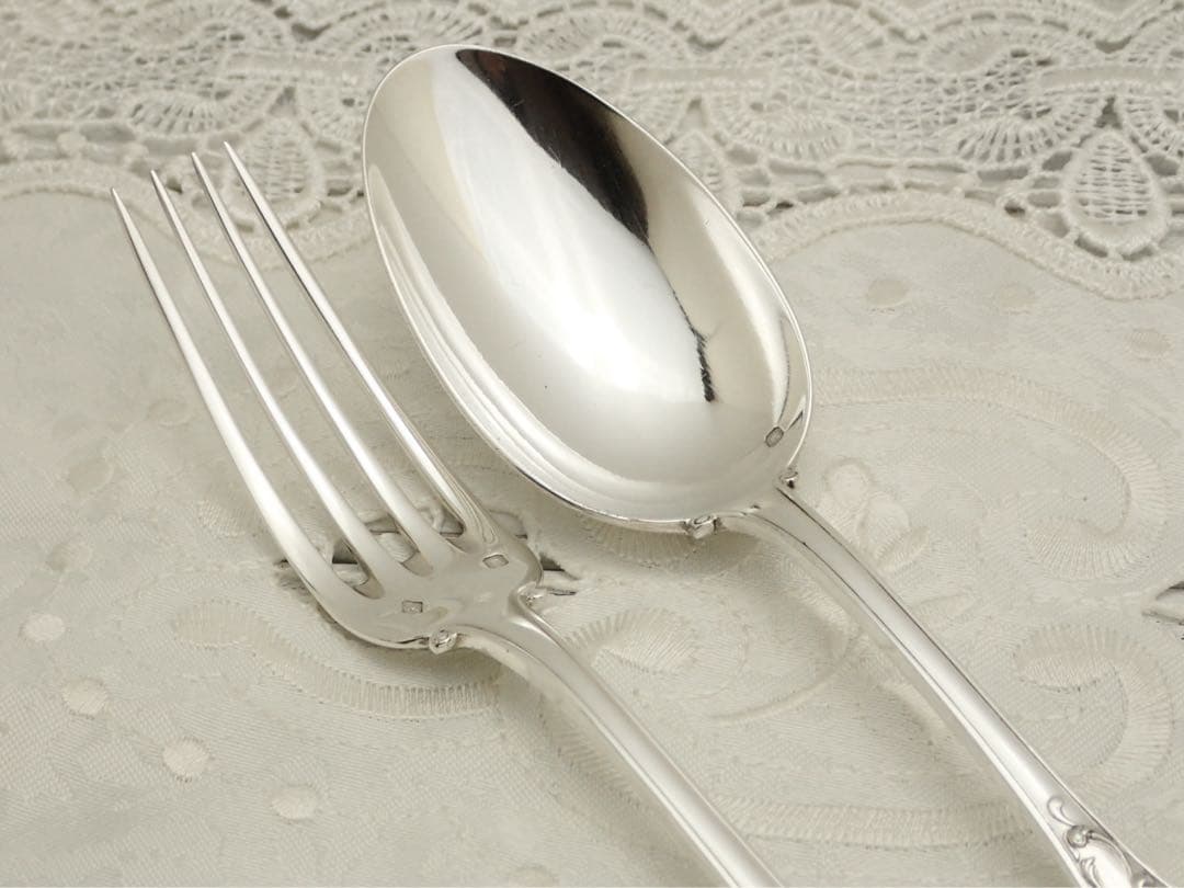 フランス アールヌーボー期 純銀無垢 スプーン&フォークセット ⑥ 小傷あり