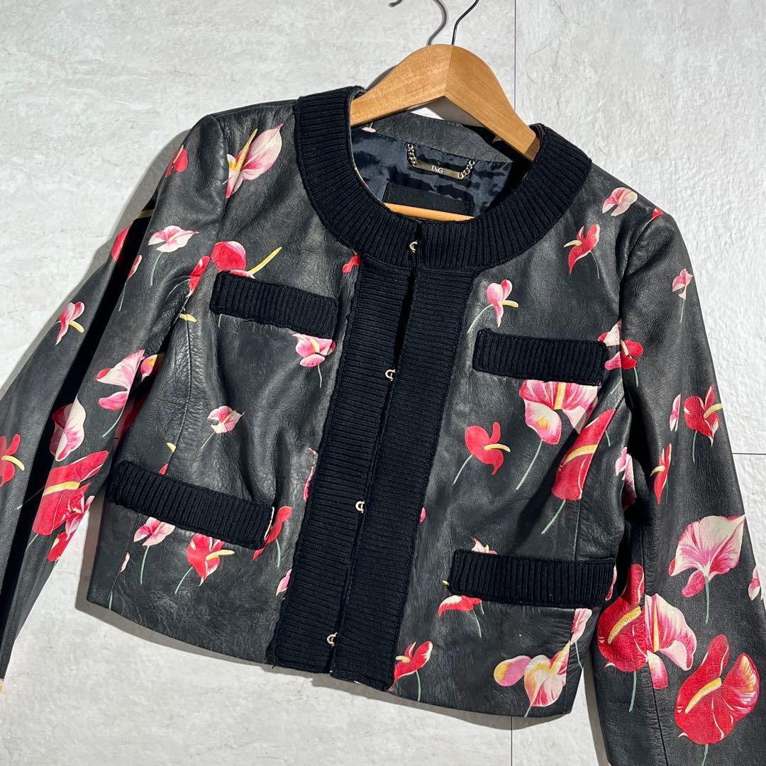 ドルチェ&ガッバーナ レザージャケット 花柄 ブラック 42 M〜L