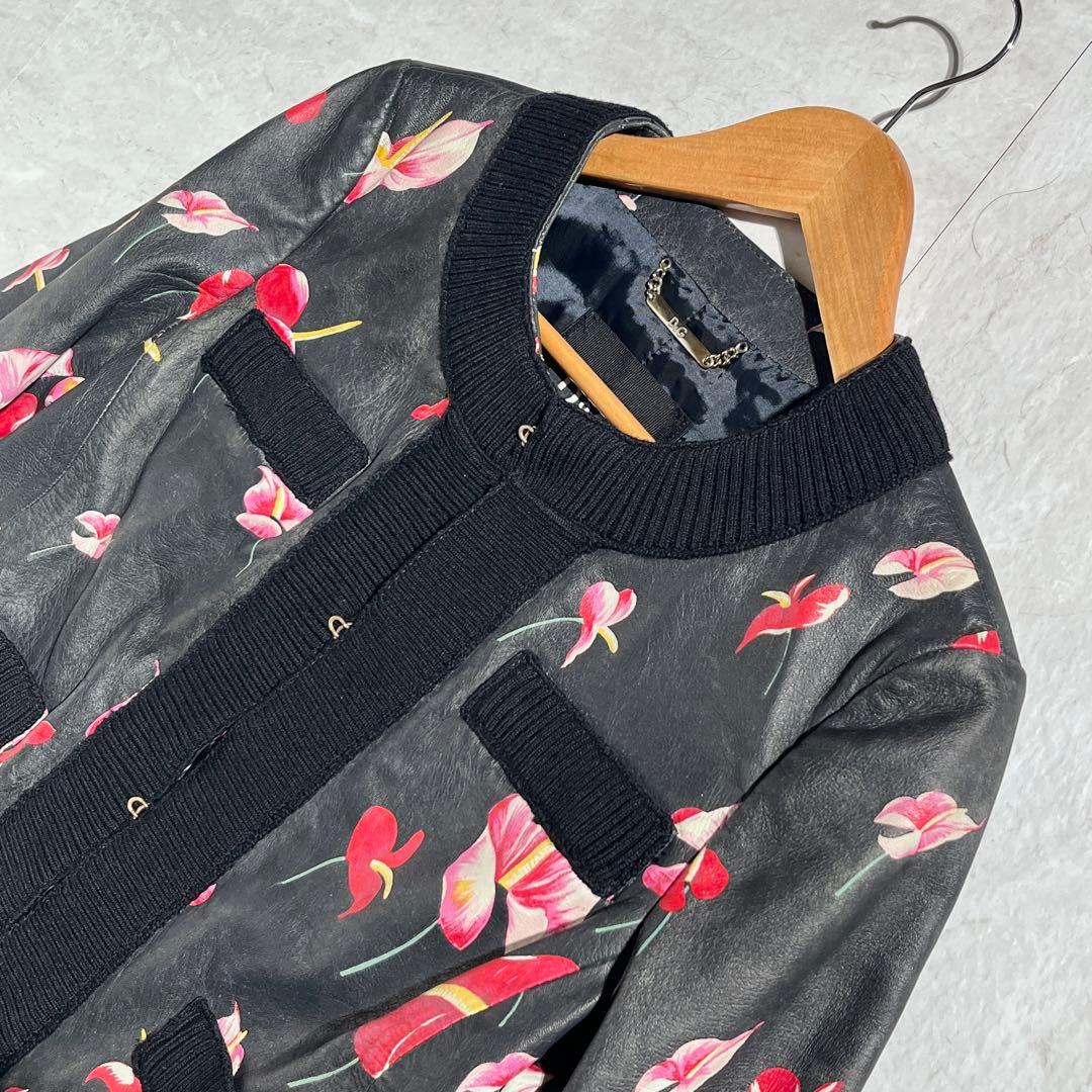 ドルチェ&ガッバーナ レザージャケット 花柄 ブラック 42 M〜L