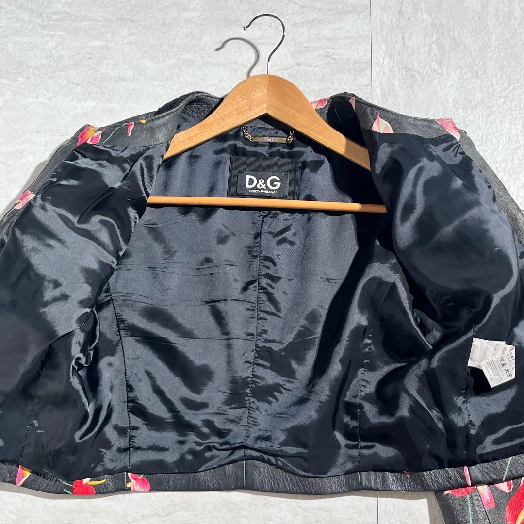 ドルチェ&ガッバーナ レザージャケット 花柄 ブラック 42 M〜L