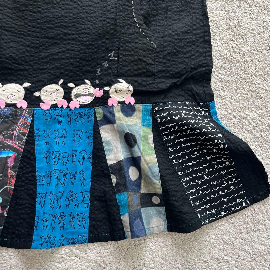 アルベロベロ オレボレブラ チュニック ワンピース ぶたさん ビーズ コットン黒