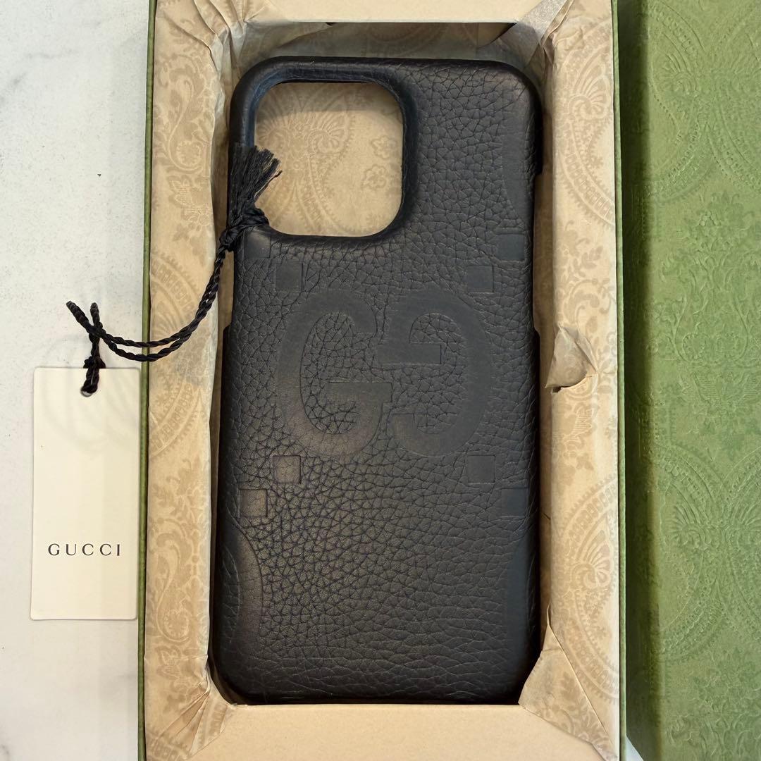 【新品】GUCCI ジャンボGG レザー iPhone15 ケース ブラック
