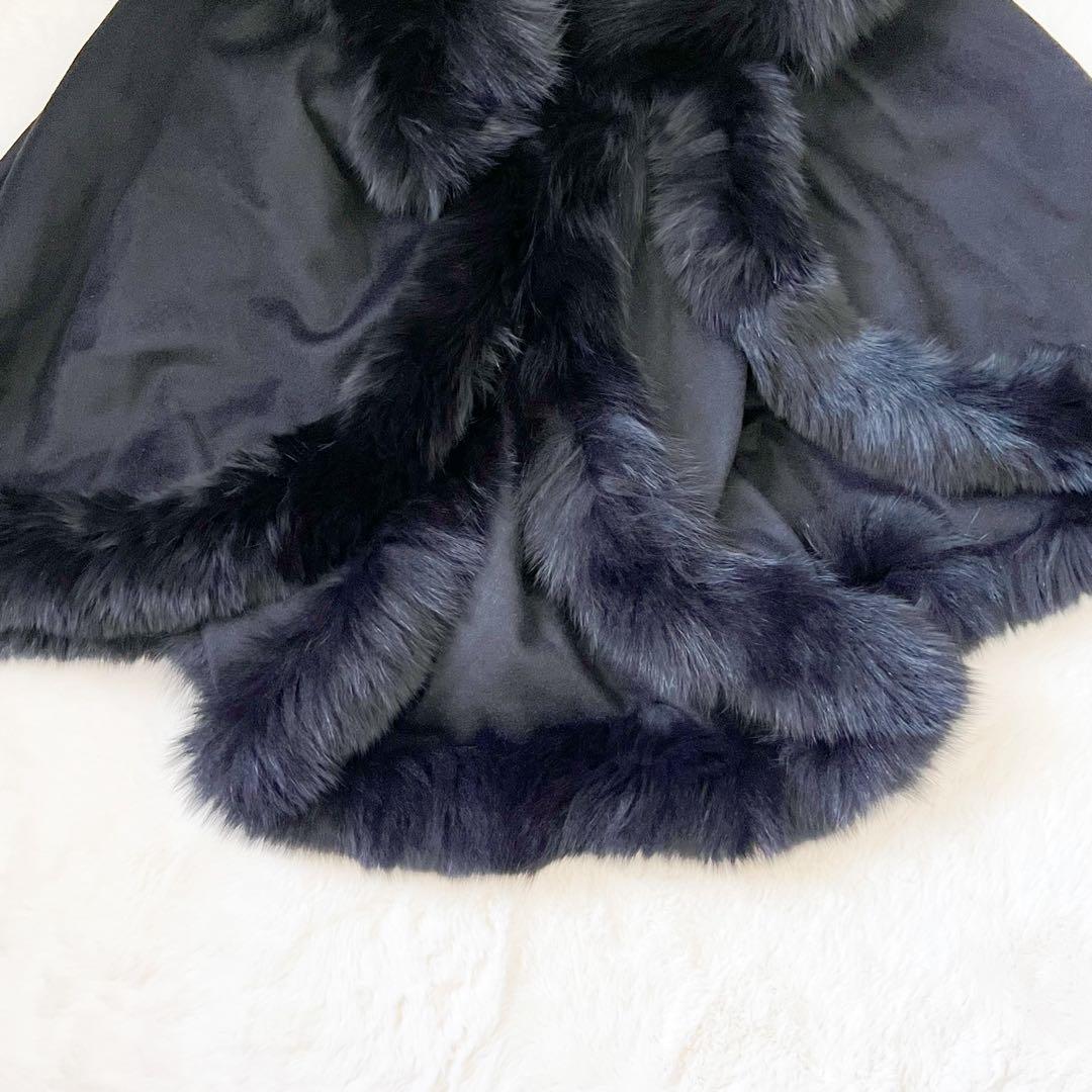 フォックスファー カシミア100% ポンチョ ケープ ブラック