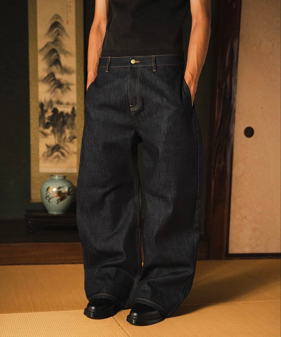 即完売品　menes リジットバギーデニム　インディゴ