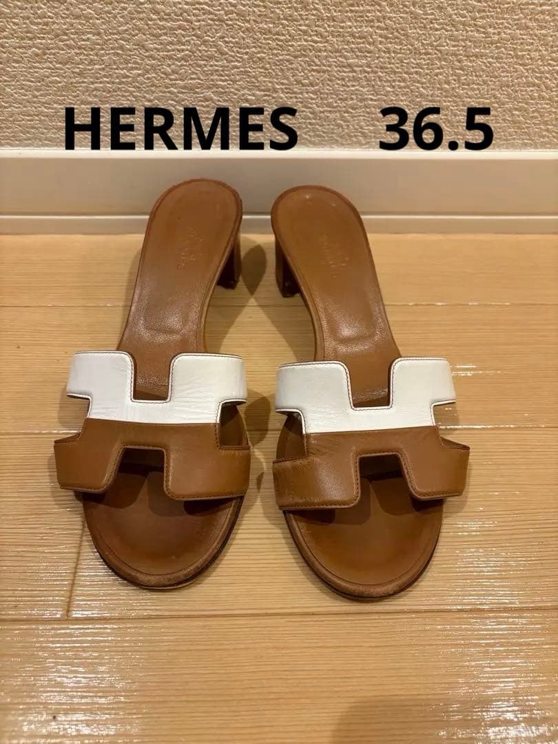 エルメス　オアジス　レザー　バイカラー　ヒール　サンダル　36.5