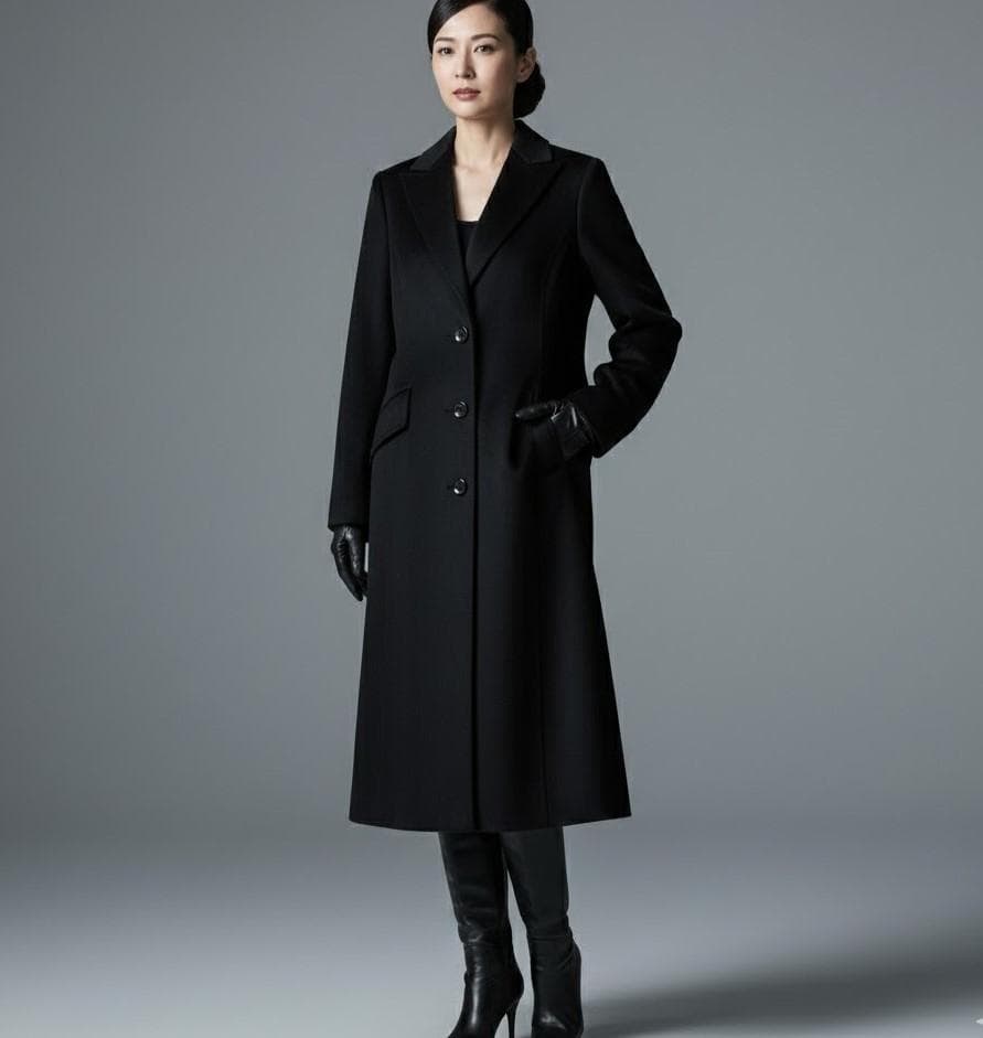 美品　wb　ダブルビー　カシミヤ100％ロングコート　黒　ブラック　796