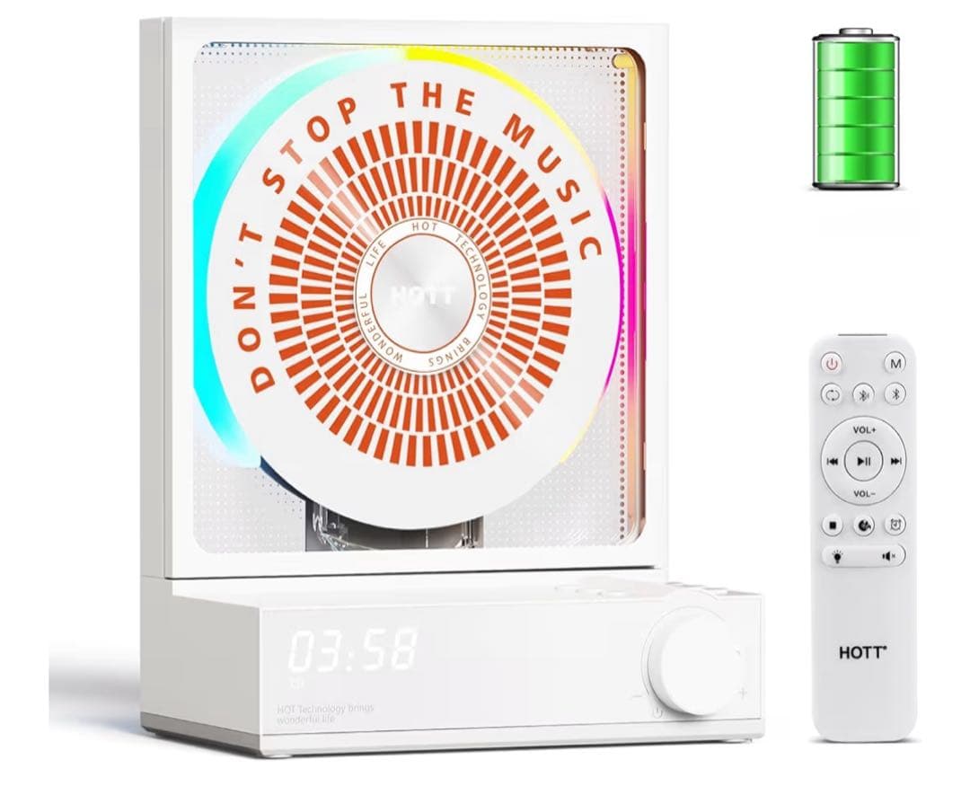 HOTTホームCDプレーヤー Bluetooth 対応 RGB カラーライト付き