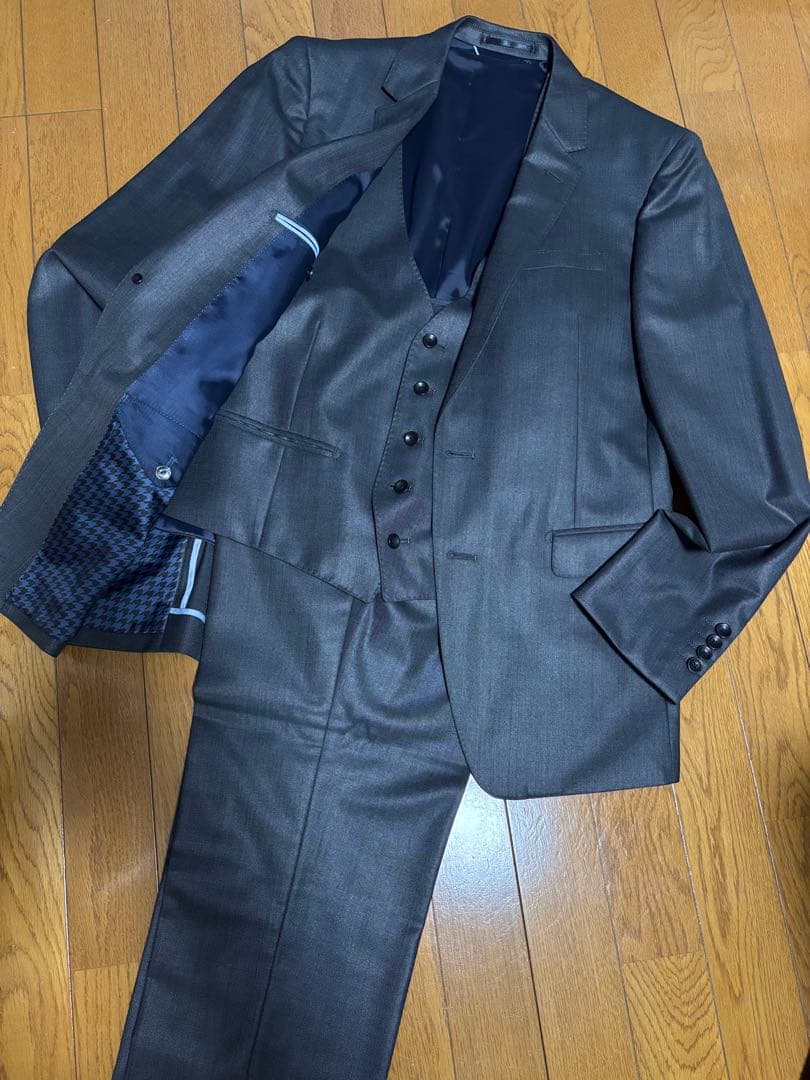 【美品】MODE RITORNO スリーピース スーツ グレー光沢 L 175