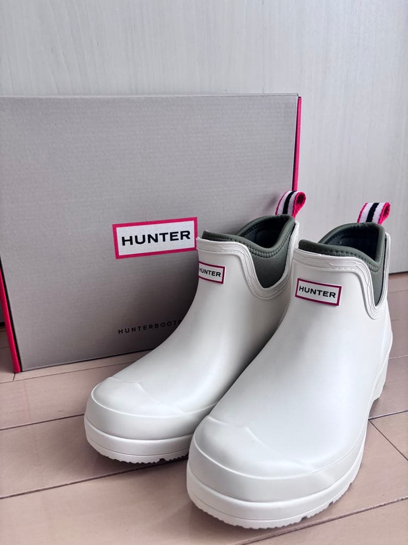 HUNTER プレイチェルシーネオプレーンブーツ　ホワイト/グリーン