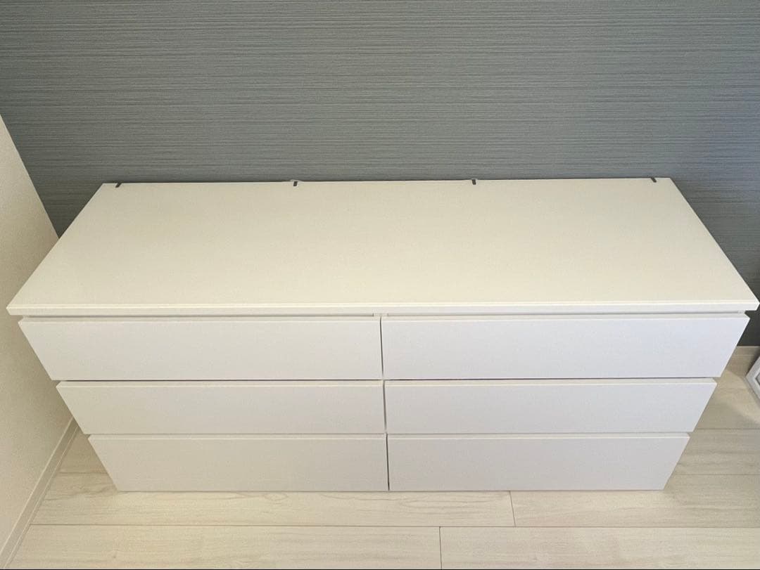 【とら】ホワイト 6引き出しチェスト 160cm ガラストップ