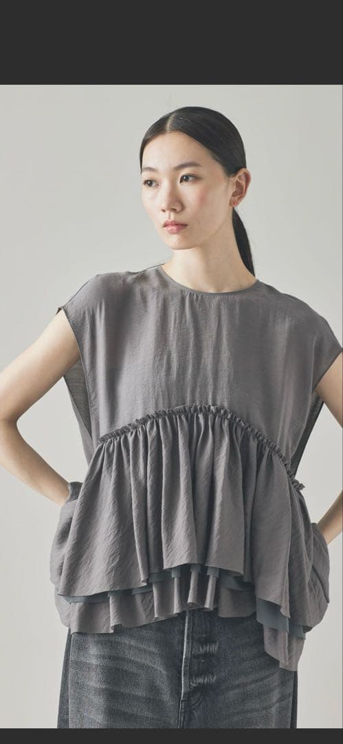 Curensology シアーギャザーブラウス　グレー