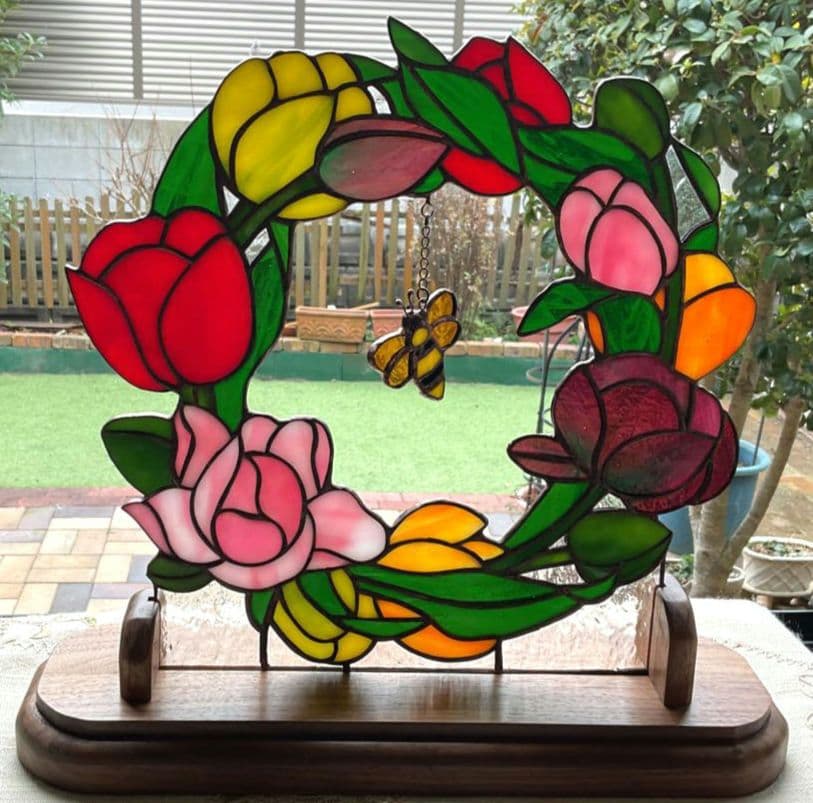 ステンドグラス　チューリップリース