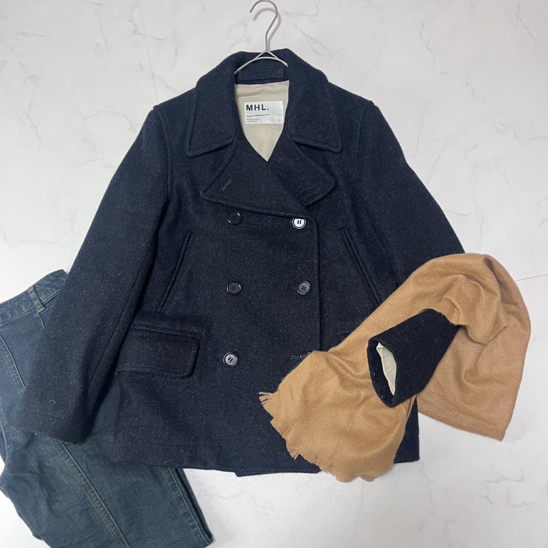MHL. ウール100% 英国製 Pコート ジャケット ダークグレー レディス1