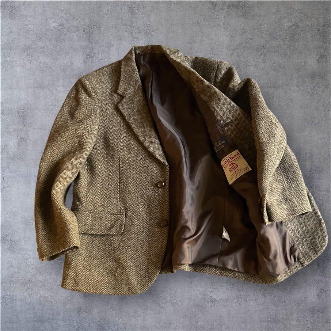 Harris Tweed 厚手ヘリンボーンツイードテーラードジャケット　クルミ釦