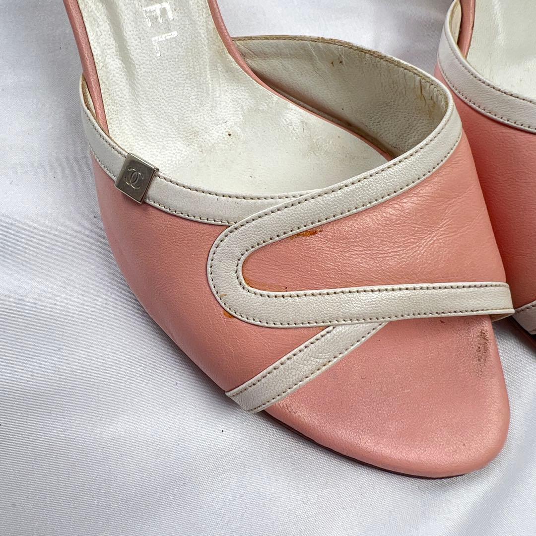 靴 CHANEL coco mark leather mules baby pink
