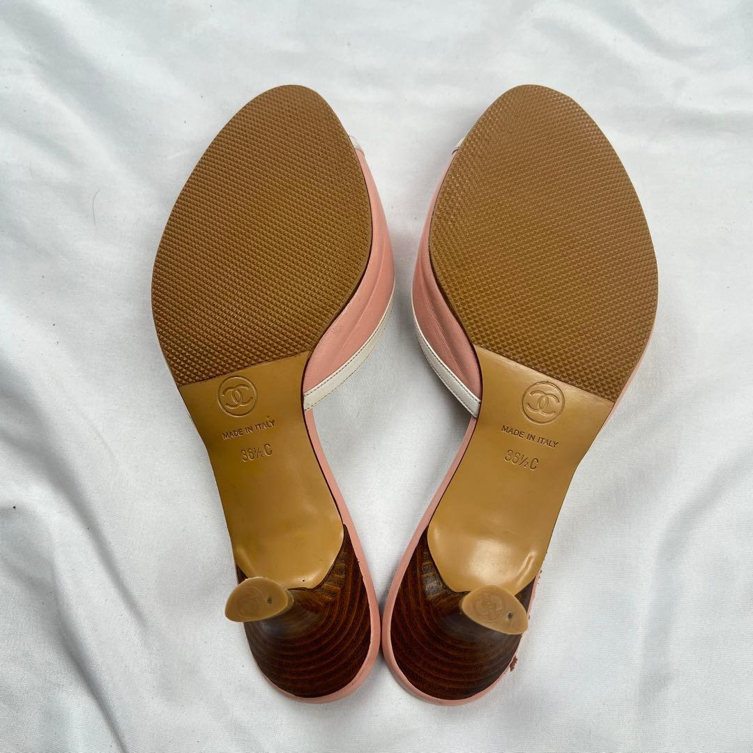 靴 CHANEL coco mark leather mules baby pink