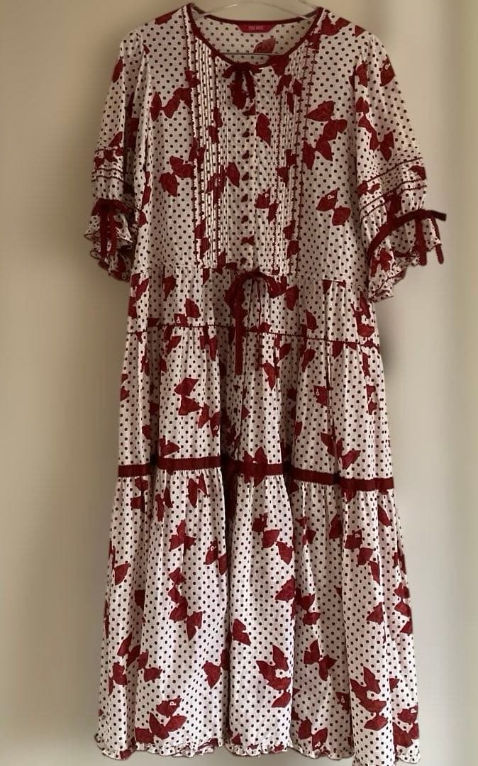 ピンクハウス 水玉リボンプリントワンピース（キナリアカ）