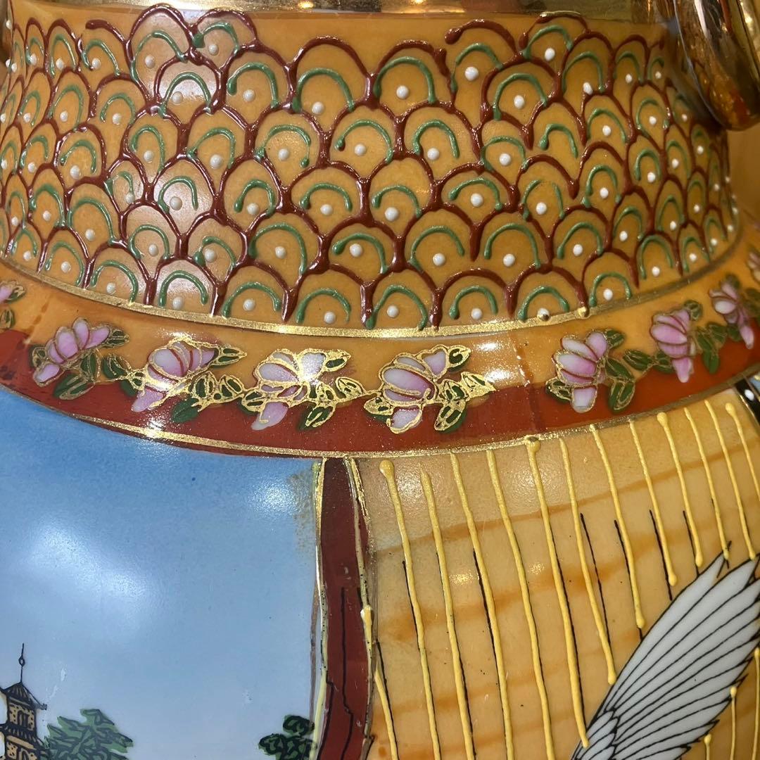 【大型花瓶】壺 花器 高級陶器 中国満州 花鳥風月 美人図 骨董品