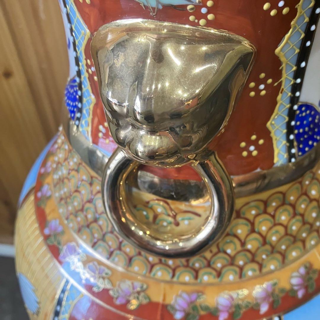 【大型花瓶】壺 花器 高級陶器 中国満州 花鳥風月 美人図 骨董品