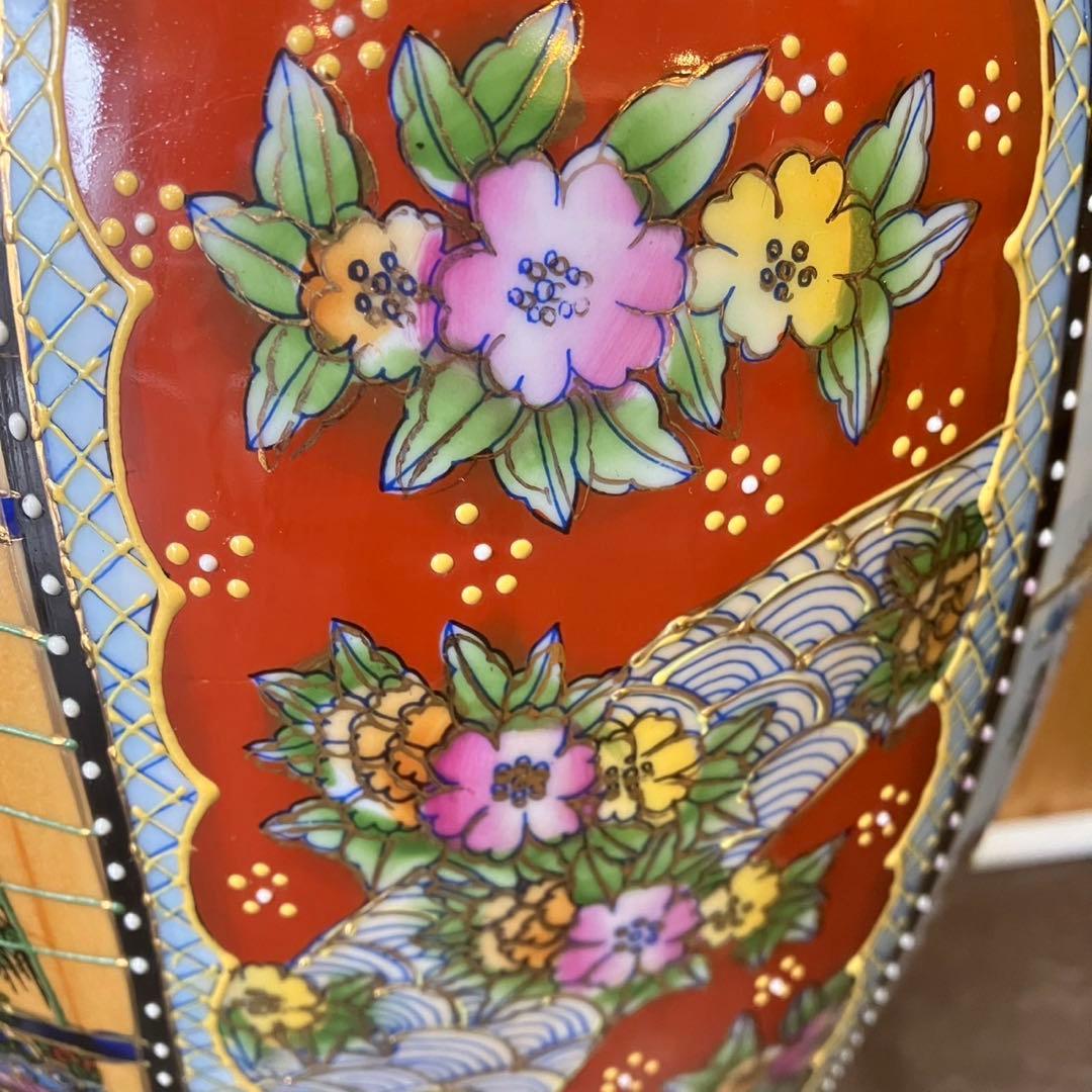 【大型花瓶】壺 花器 高級陶器 中国満州 花鳥風月 美人図 骨董品