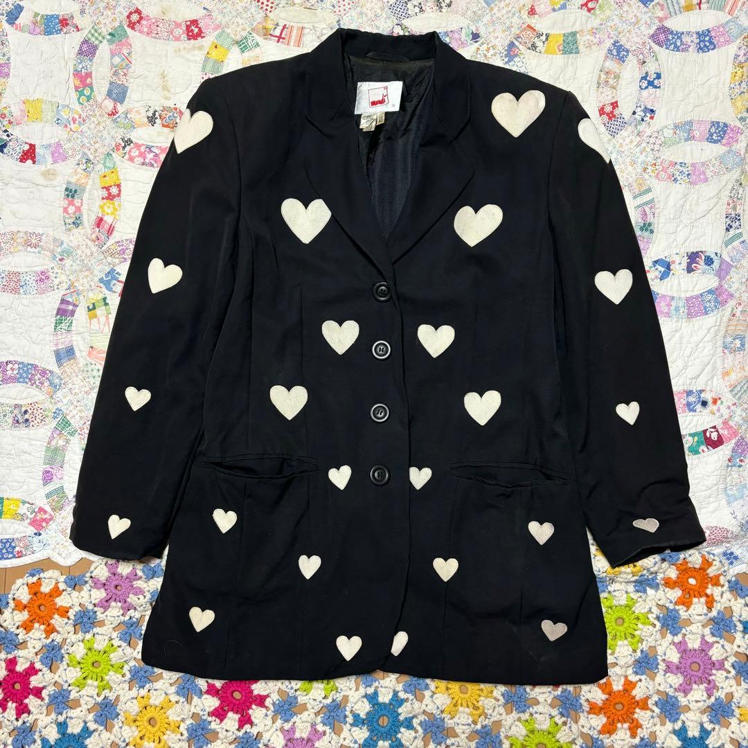 US vintage ハート　パッチ　テーラードジャケット　ポーランド製　古着