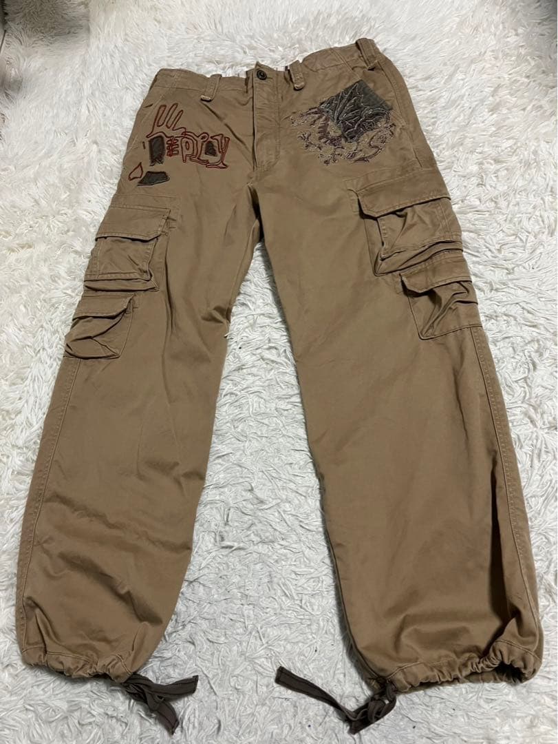 REPLAY リプレイ　ミリタリー　カーゴパンツ ドラゴン　刺繍ロゴ　W32