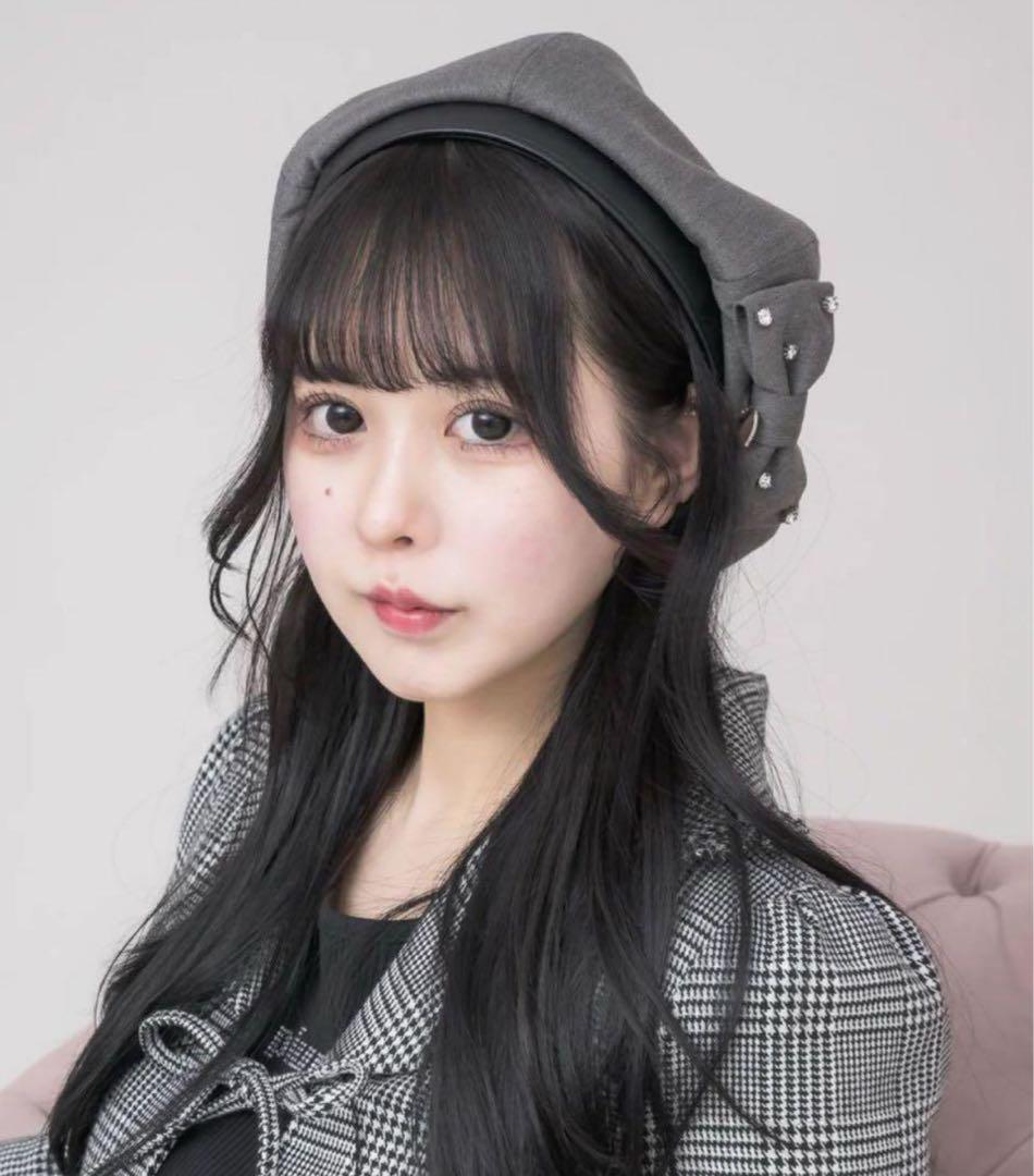 pium ピウム ビジューリボンベレー チャコール　ベレー帽