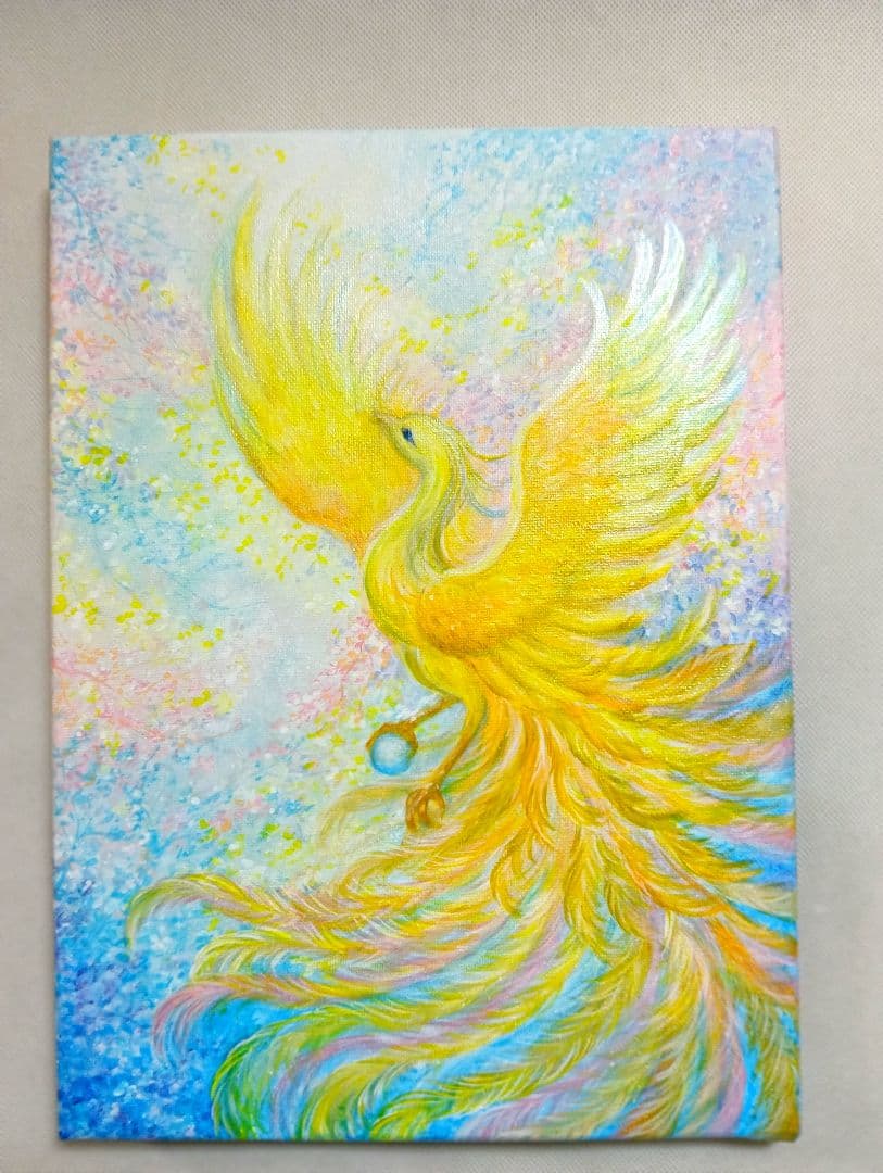 菜*香様 No.508 F4キャンバス 原画 アクリル絵画 開運絵画 鳳凰 肉筆