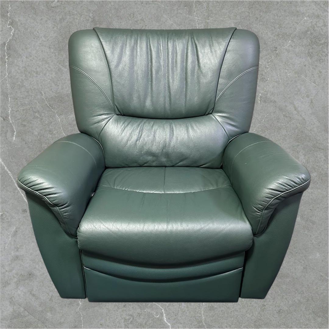 1人掛け　リクライニングソファー　緑　本革素材　シングルソファー　送料込み価格