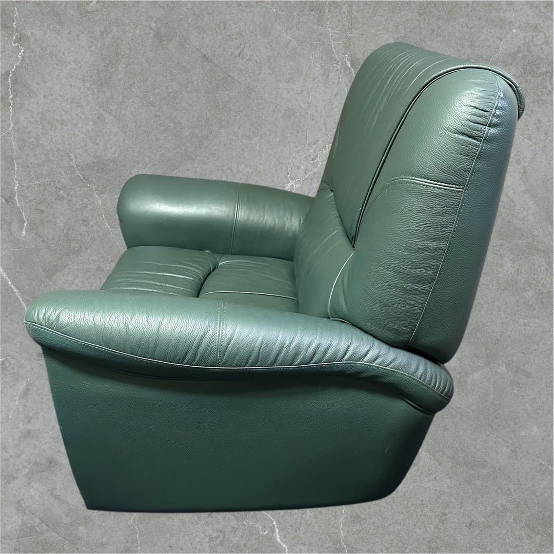 1人掛け　リクライニングソファー　緑　本革素材　シングルソファー　送料込み価格