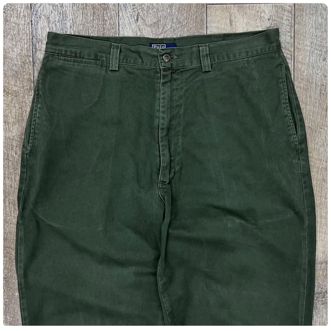 ★90s RALPH LAUREN ボックスロゴ チノパンツ オリーブ USA製