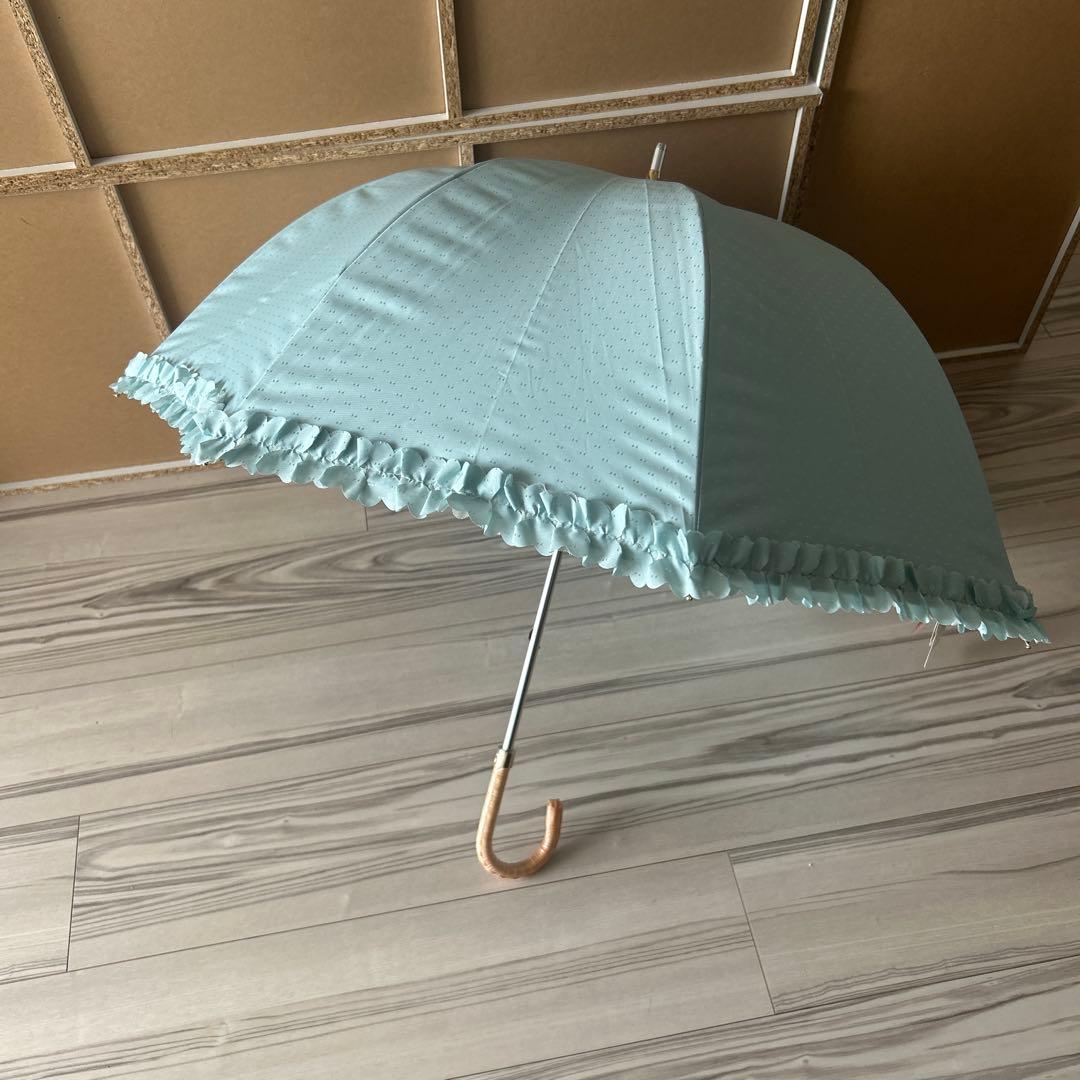 新品タグ付き　ランバンオンブルー　晴雨兼用　日傘　フリル　ミントグリーン