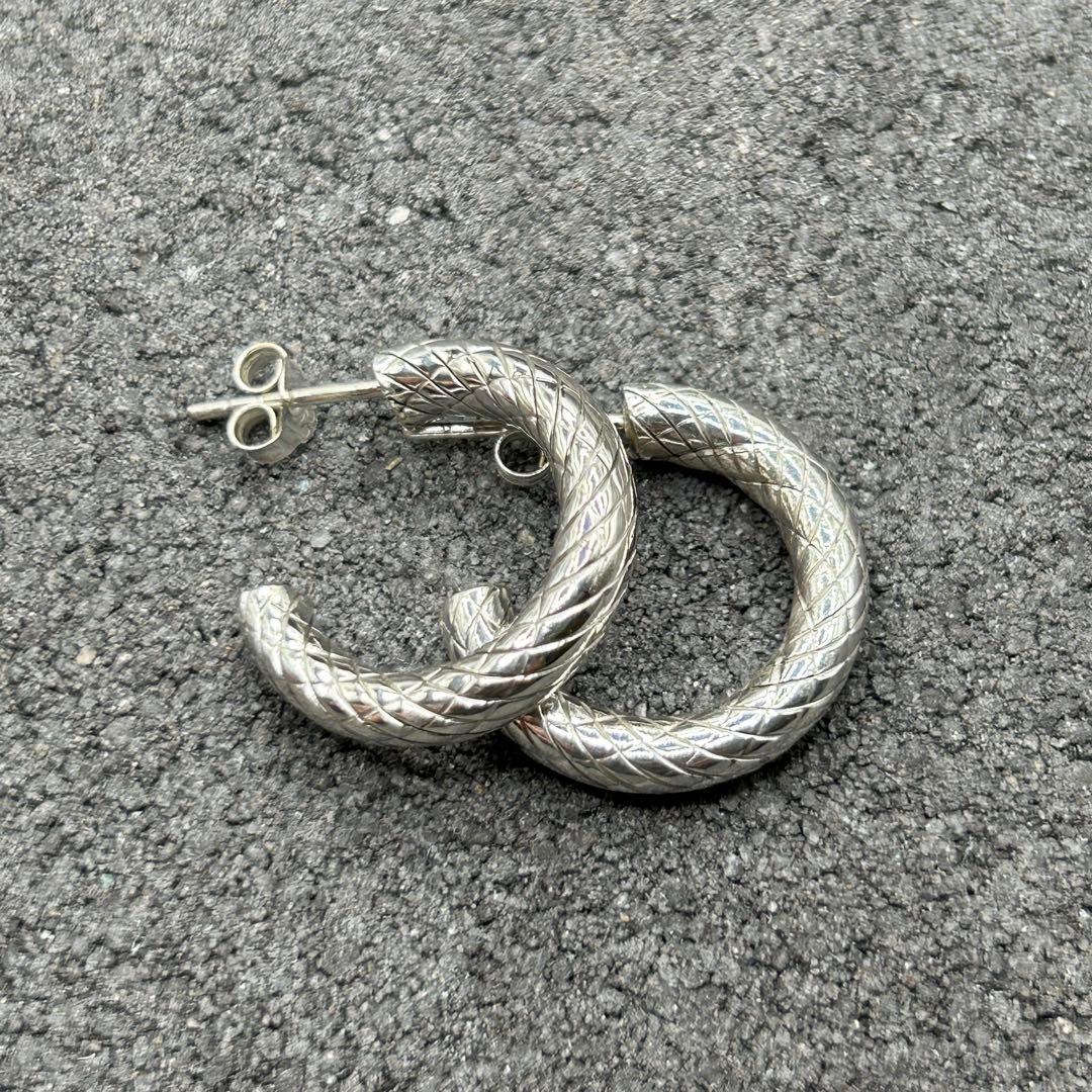 シルバー925 Silver デザインシンプルフープピアス/軽研磨仕上げ/両耳